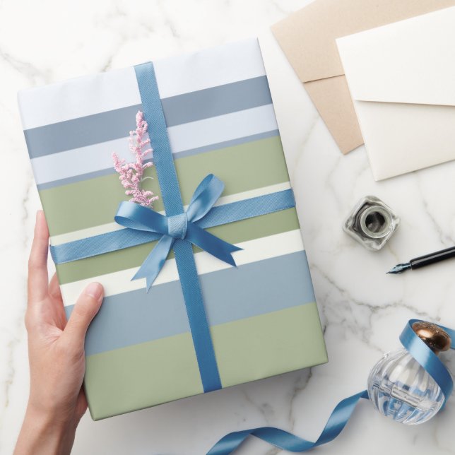 Dark Pastel Blue and Spring Rain Stripes Presentpapper (Gifting)