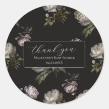 Dark Peony Baby Shower Thank You Sticker