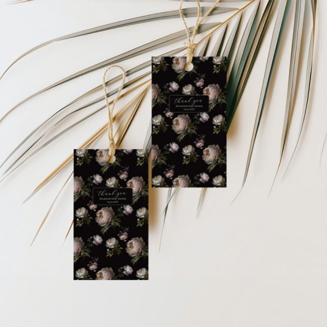 Dark Peony Floral Baby Shower Thank You Sticker Presentetikett (Thank You favor tags - Moody Peony Baby Shower Collection
)