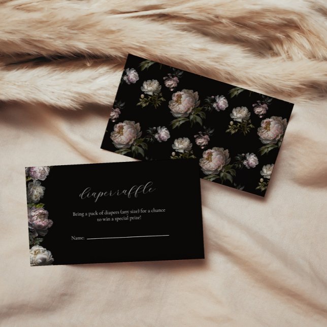 Dark Peony Flowers Baby Shower Diaper Raffle Tilläggskort (Diaper Raffle Moody Peony Baby Shower Collection
)