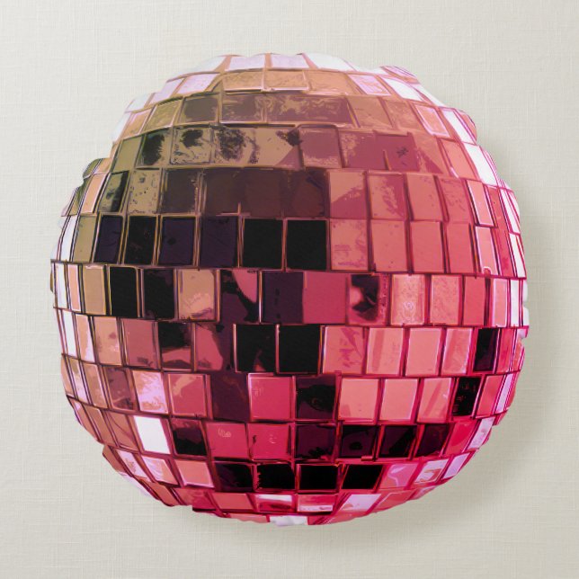 Dark Pink Disco Disco Ball Rund Kudde (Framsidan)