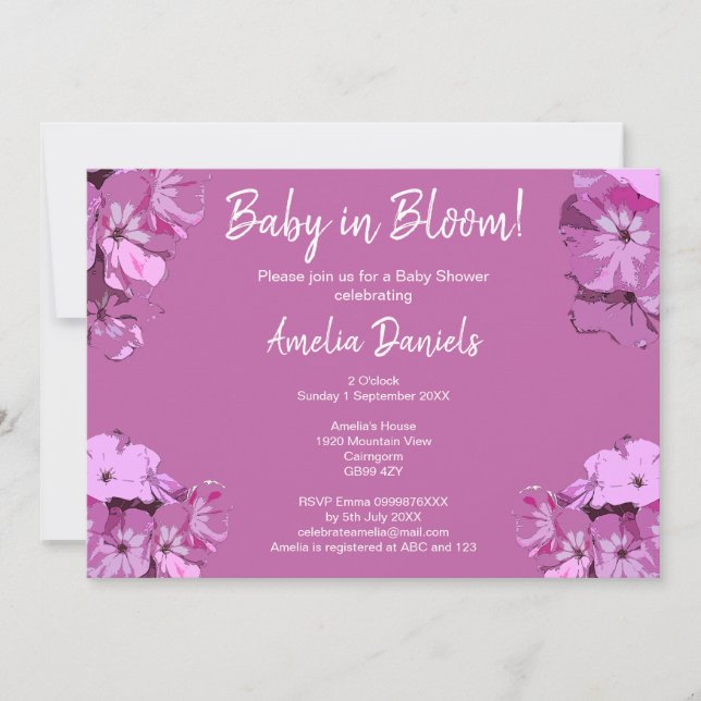 Dark Pink Floral Baby Shower Invitation Inbjudningar (Framsida)