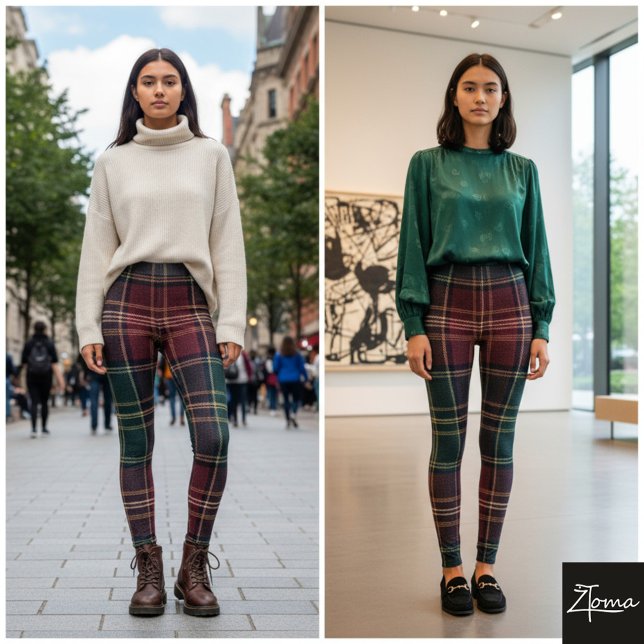 Dark Plaid Classic Tartan Green Red Leggings (Skapare uppladdad)