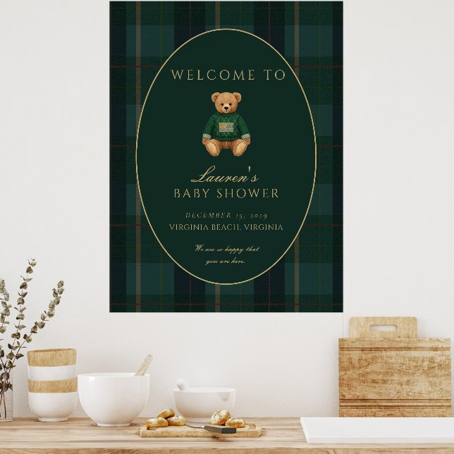 Dark Plaid Lauren Inspired Baby Shower Welcome  Poster (Kök)