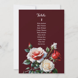 Dark Pretty pink white red rose seating chart card Inbjudningar