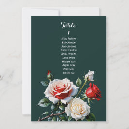 Dark Pretty pink white red rose seating chart card Inbjudningar