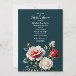 Dark Pretty pink white red roses bridal shower Inbjudningar