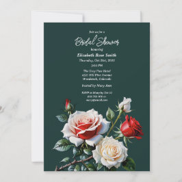 Dark Pretty pink white red roses bridal shower Inbjudningar