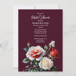 Dark Pretty pink white red roses bridal shower Inbjudningar