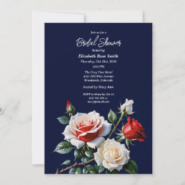 Dark Pretty pink white red roses bridal shower Inbjudningar