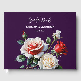 Dark Pretty pink white red roses floral wedding  Gästböcker
