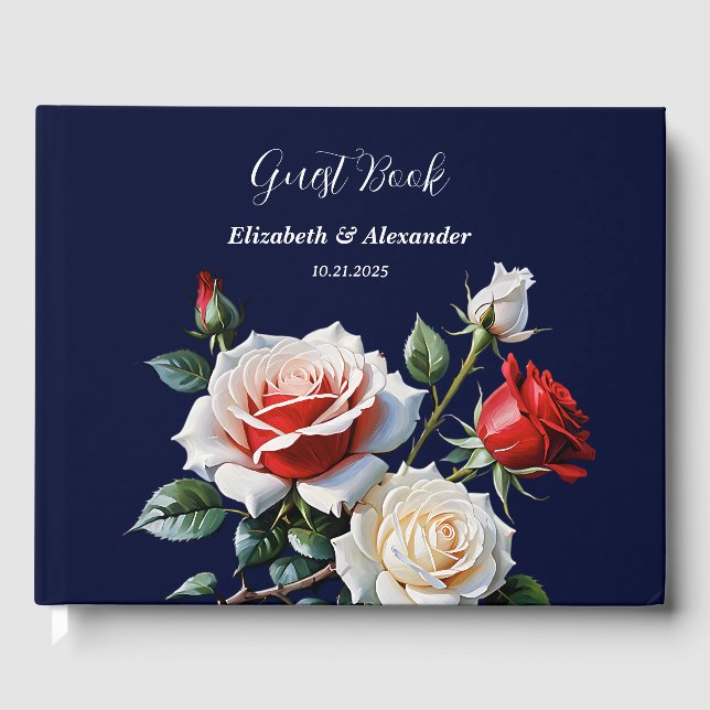 Dark Pretty pink white red roses floral wedding  Gästböcker (Framsida)