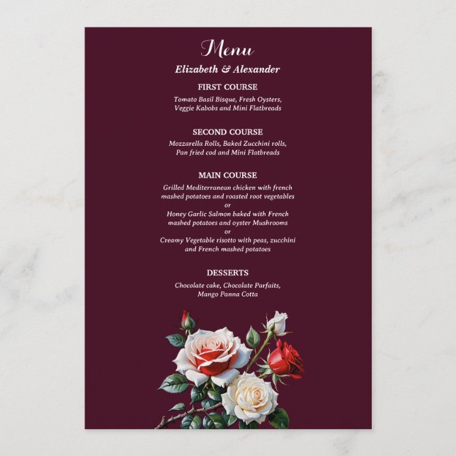 Dark Pretty pink white red roses floral wedding  Meny (Framsida)