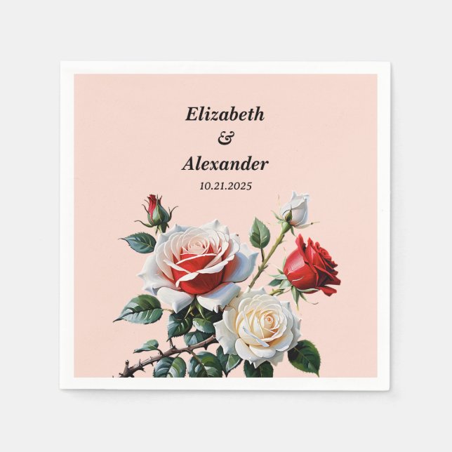 Dark Pretty pink white red roses floral wedding  Pappersservett (Framsidan)