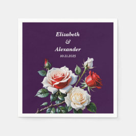 Dark Pretty pink white red roses floral wedding  Pappersservett