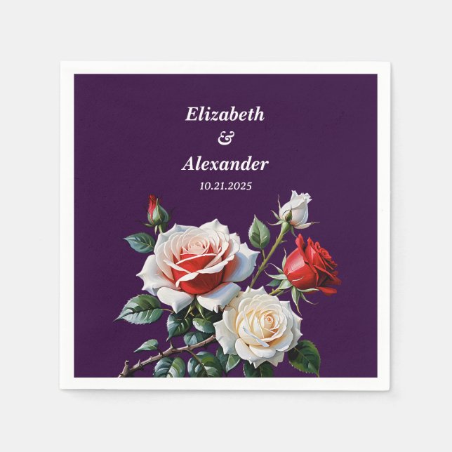Dark Pretty pink white red roses floral wedding  Pappersservett (Framsidan)