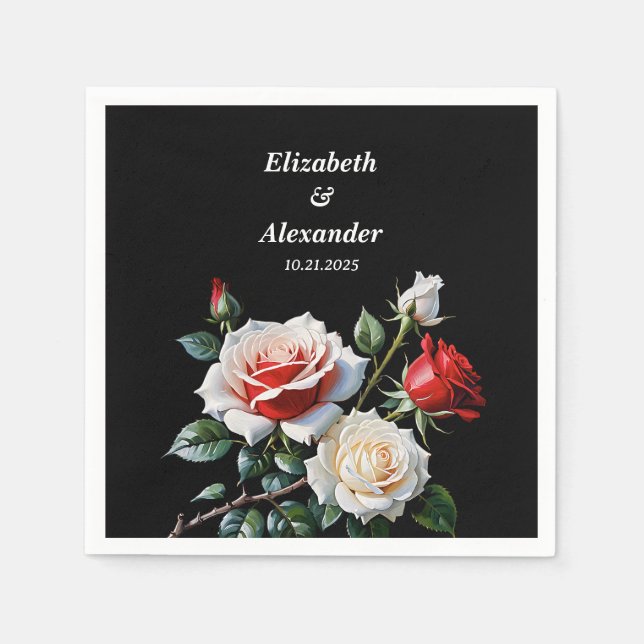 Dark Pretty pink white red roses floral wedding  Pappersservett (Framsidan)
