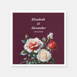 Dark Pretty pink white red roses floral wedding  Pappersservett