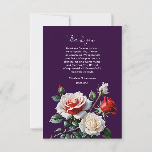 Dark Pretty pink white red roses floral wedding  Tack Kort (Framsida)