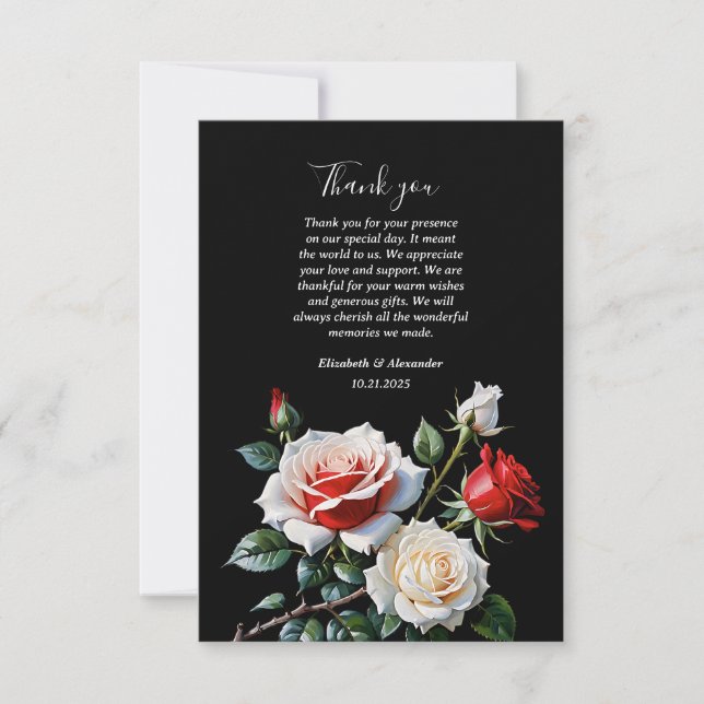 Dark Pretty pink white red roses floral wedding  Tack Kort (Framsida)