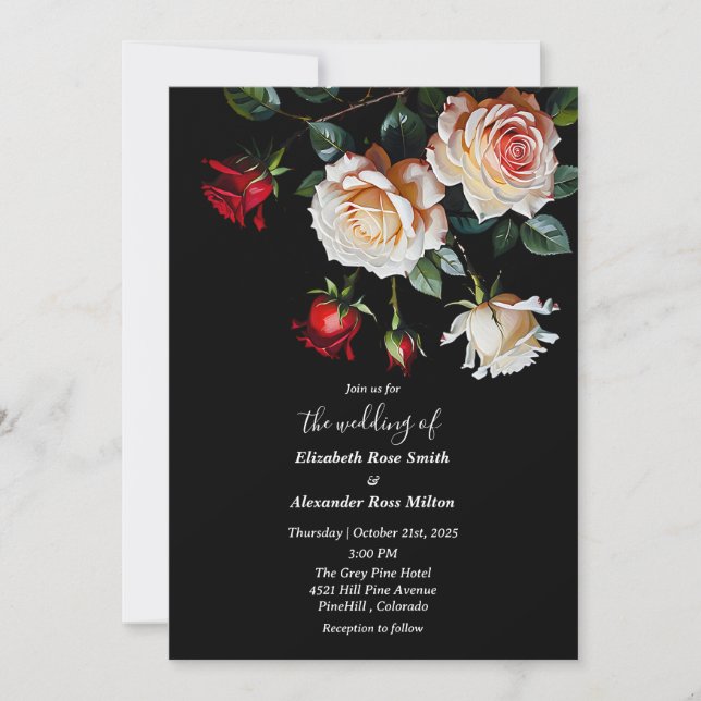 Dark Pretty Red pink white roses floral wedding Inbjudningar (Framsida)