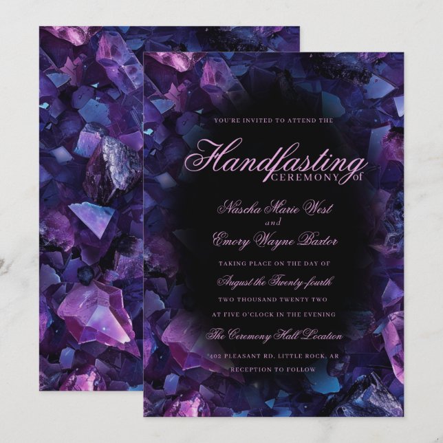 Dark Purple Boho Witch Crystals Black Handfasting Inbjudningar (Fram/baksida)