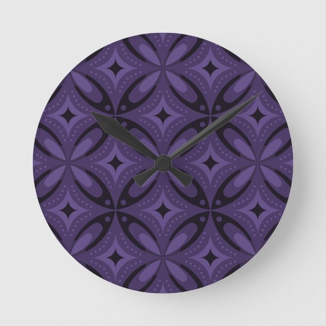 Dark Purple Colored Retro Pattern Rund Klocka (Framsida)