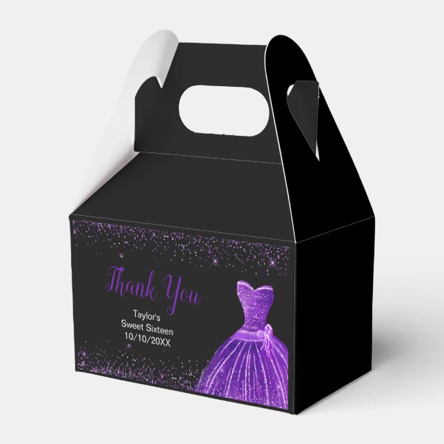 Dark Purple Dress Faux Glitter Sweet 16 Birthday Presentaskar (Baksidan Sidan)