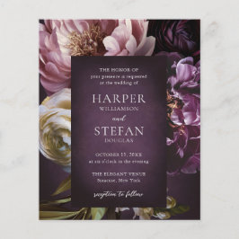 Dark Purple Fine Art Floral Budget Wedding Invite Flygblad
