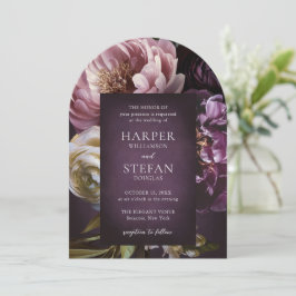 Dark Purple Fine Art Floral Elegant Wedding Inbjudningar