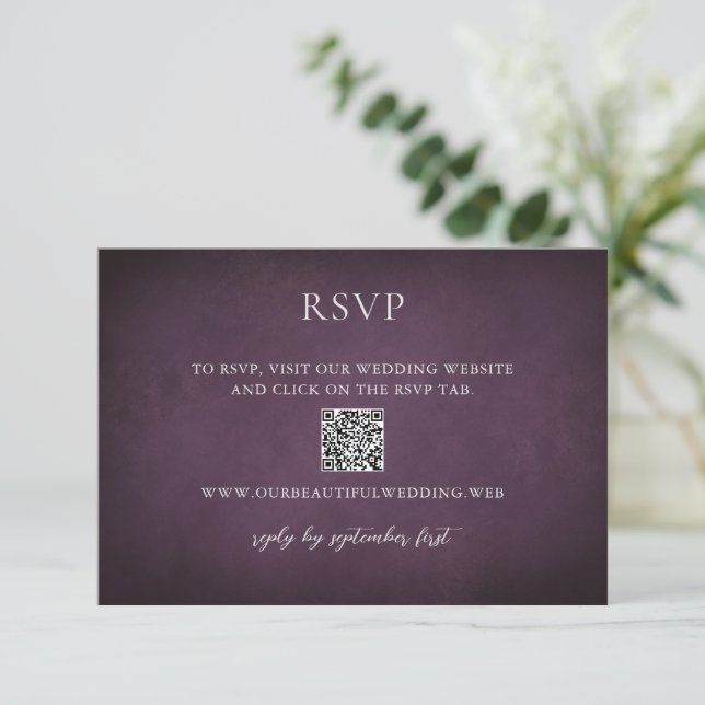 Dark Purple Fine Art Floral Elegant Wedding OSA Kort (Stående Fram)