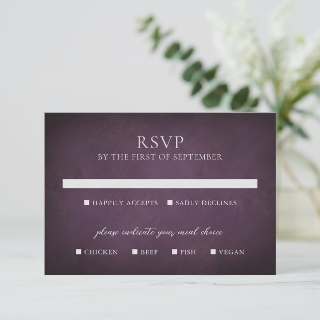 Dark Purple Fine Art Floral Elegant Wedding OSA Kort (Stående Fram)