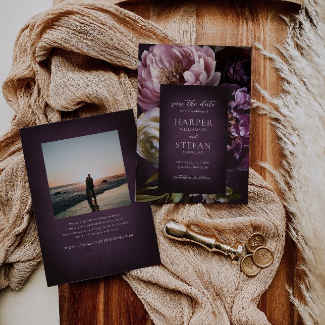 Dark Purple Fine Art Floral Elegant Wedding Spara Datumet (Skapare uppladdad)