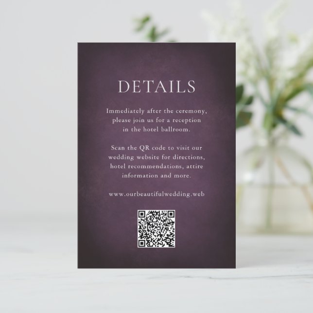 Dark Purple Fine Art Floral Elegant Wedding Tilläggskort (Stående Fram)