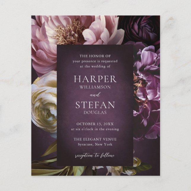 Dark Purple Fine Art Floral Wedding Invitation Flygblad (Framsidan)