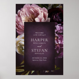 Dark Purple Fine Art Floral Wedding Wecome Sign Poster