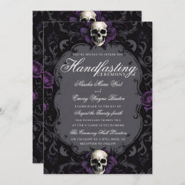 Dark Purple Gothic Boho Floral Skull Handfasting Inbjudningar