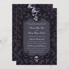 Dark Purple Gothic Boho Floral Skull Wedding Inbjudningar