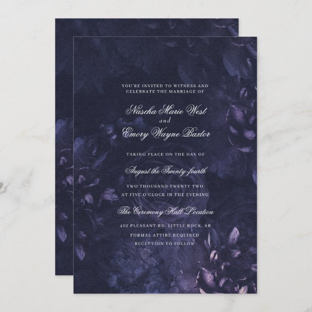 Dark Purple Gothic Boho Floral Wedding Inbjudningar (Fram/baksida)