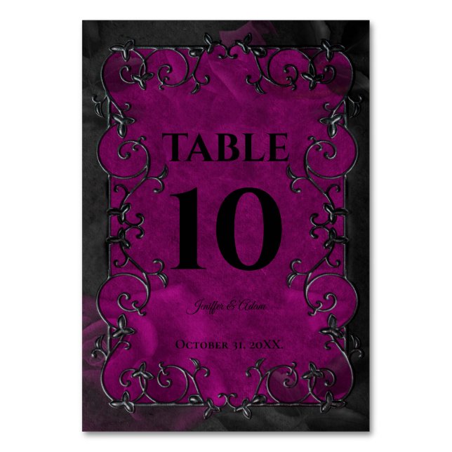 Dark Purple Gothic Halloween Wedding Bordsnummer (Framsidan)