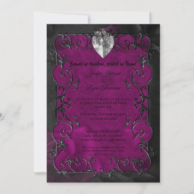Dark purple Gothic Halloween wedding Invitation Inbjudningar (Framsida)