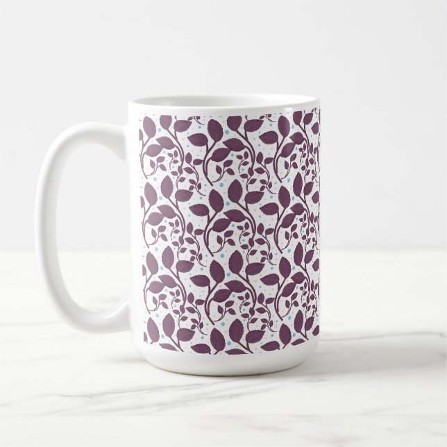 Dark Purple Leaf Pattern, Elegant Botanical Print, Kaffemugg (Vänster)