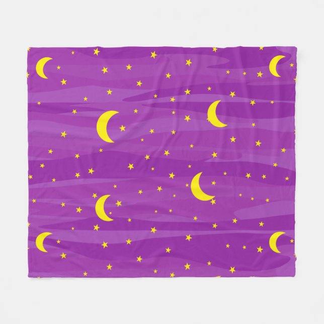 Dark Purple Night Sky - Stars and Moon Pattern  Fleecefilt (Framsidan (Horisontell))