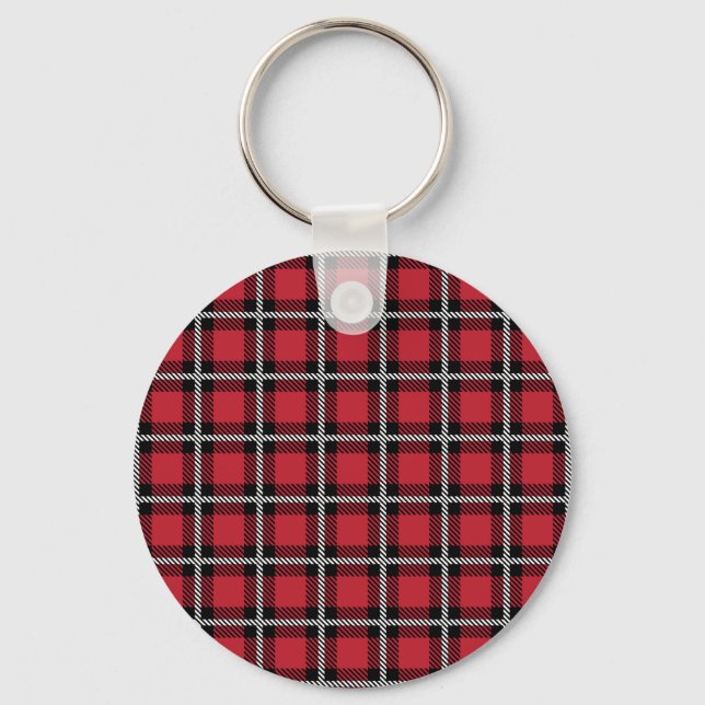 Dark Red and Black Tartan Plaid Pattern Nyckelring (Framsida)