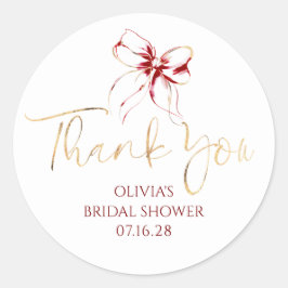 Dark Red Bow Favors Bridal Shower Thank You  Runt Klistermärke