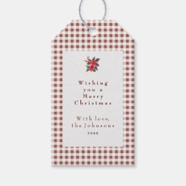 Dark Red Gingham Plaid Custom Christmas Presentetikett