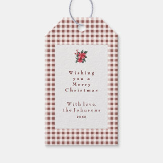 Dark Red Gingham Plaid Custom Christmas Presentetikett