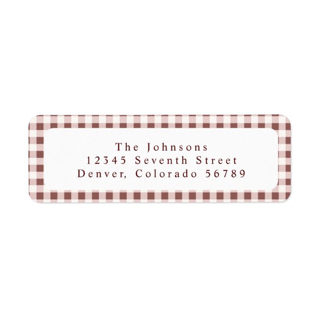 Dark Red Gingham Plaid Custom Returadress Etikett (Framsidan)