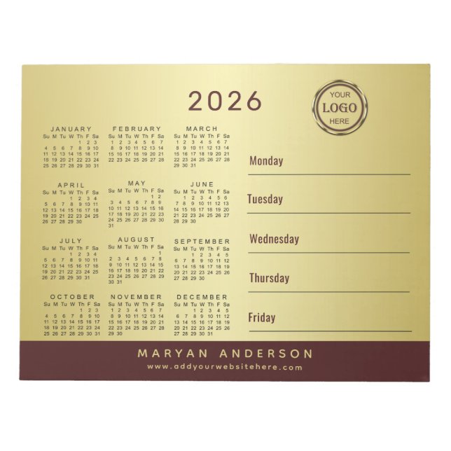 Dark-red gold design,Logo or Photo calendar, Anteckningsblock (Framsida)