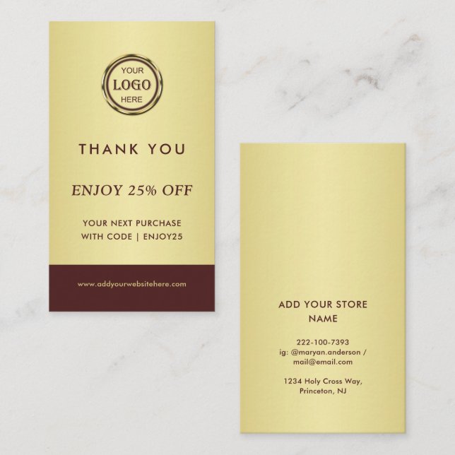 Dark-red gold design,Logo or Photo in gold circle, Rabattkort (Fram/baksida)